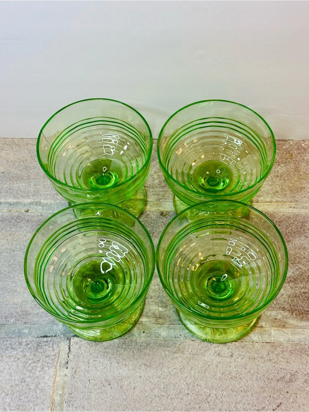 Vintage Anchor Hocking Uranium “Vaseline” Glass Footed Sherbet (set of 4)